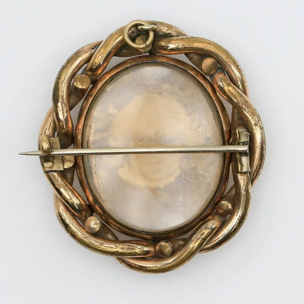 Antique Victorian Swivel‎ Mourning Hair & Child Photo Gold Filled Brooch 1870s
